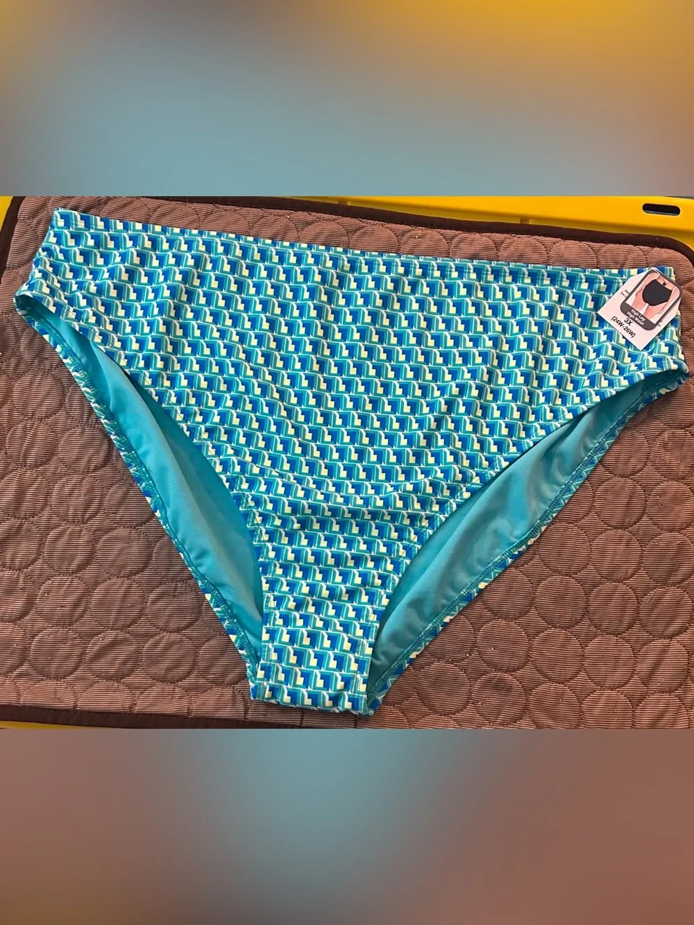 Time and Tru Teal and Aqua Geometric Bikini Bottoms